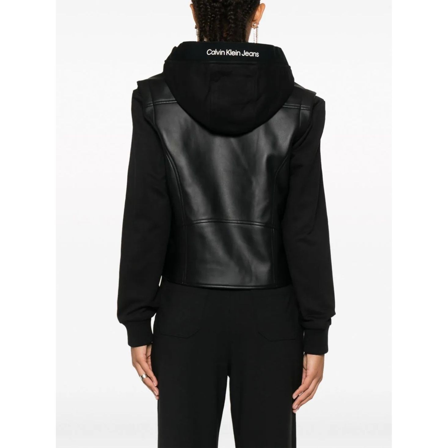 CALVIN KLEIN JEANS Odinis švarkas moterims, Juoda, Faux leather jersey mix biker 3