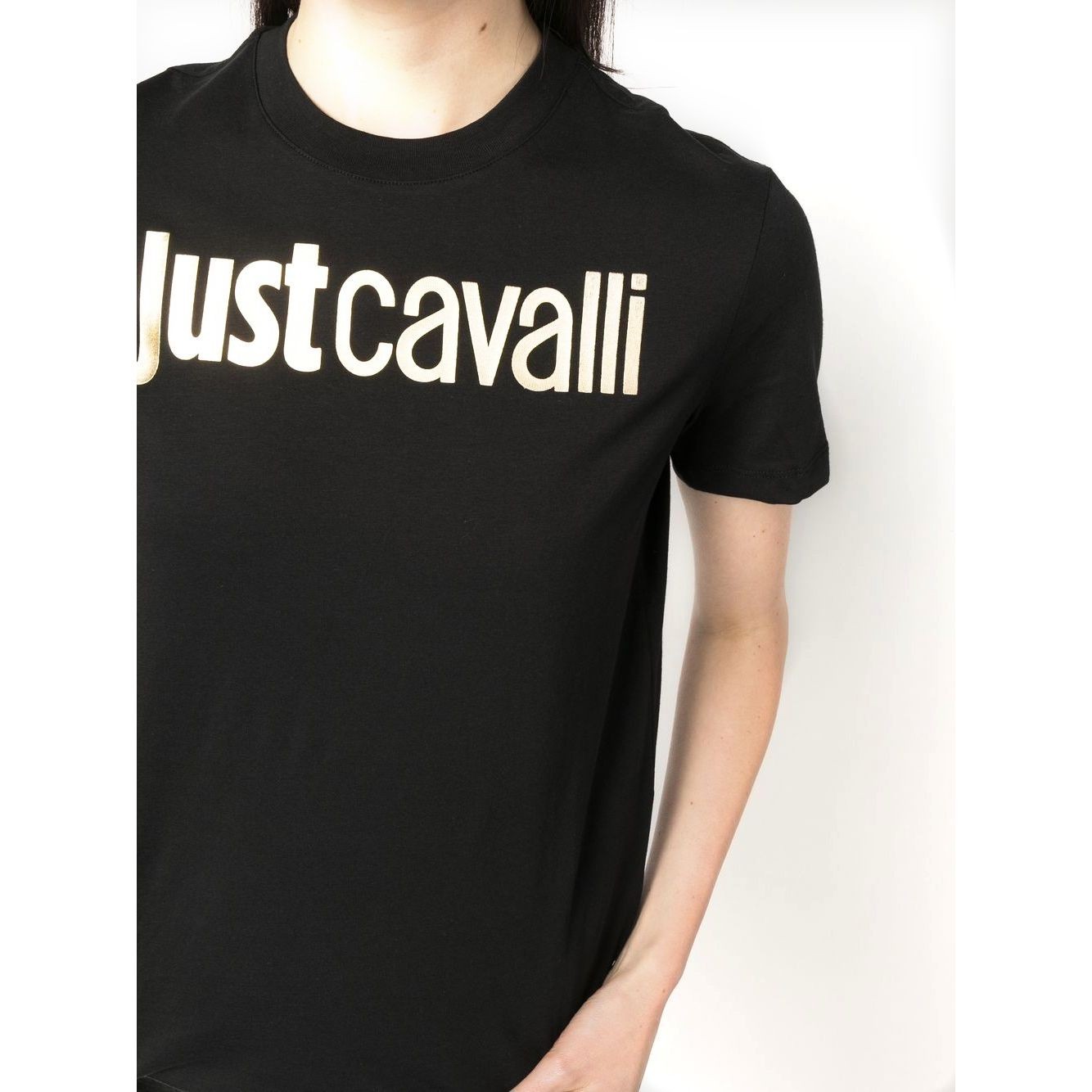 JUST CAVALLI Marškinėliai trump. rankovėmis moterims, Juoda, Logo gold t-shirt 2