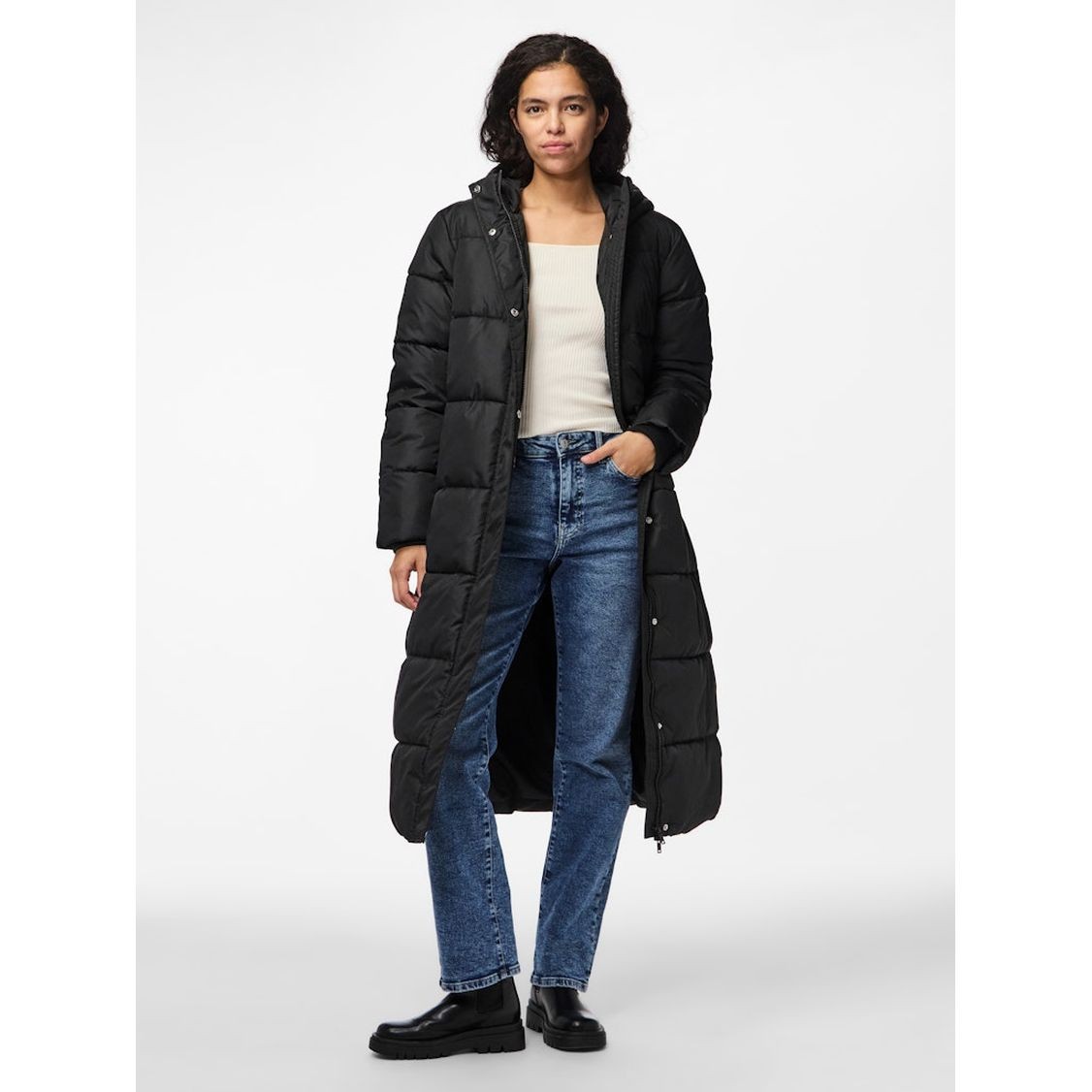 PIECES Pūkinis paltas moterims, Juoda, Maddie long puffer jacket 6