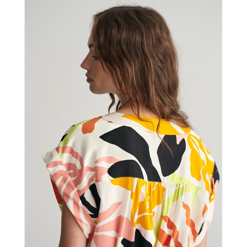 GANT Midi suknelė moterims, Geltona, REL PALM PRINT SS DRESS 4