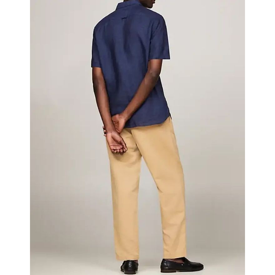 TOMMY HILFIGER Marškiniai trump. rankovėmis vyrams, Mėlyna, Pigment dyed linen shirt s/s 3