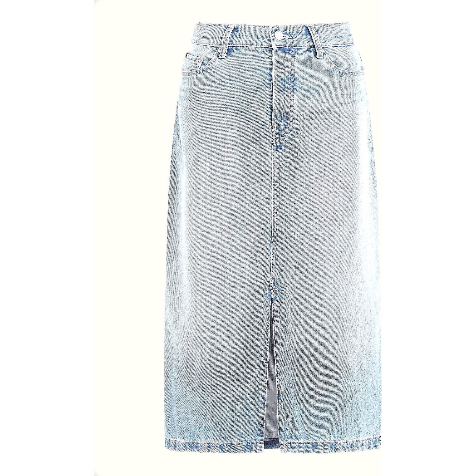 TOMMY HILFIGER Midi sijonas moterims, Mėlyna, Dnm midi straight skirt hw ash 1