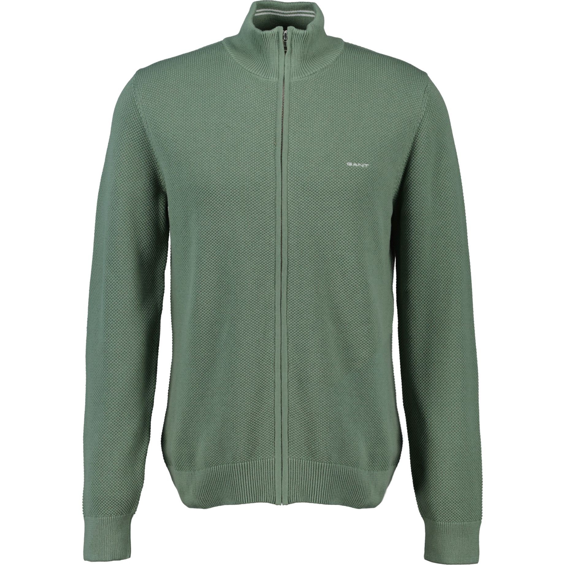 GANT Kardiganas vyrams, Žalia, Cotton pique zip cardigan