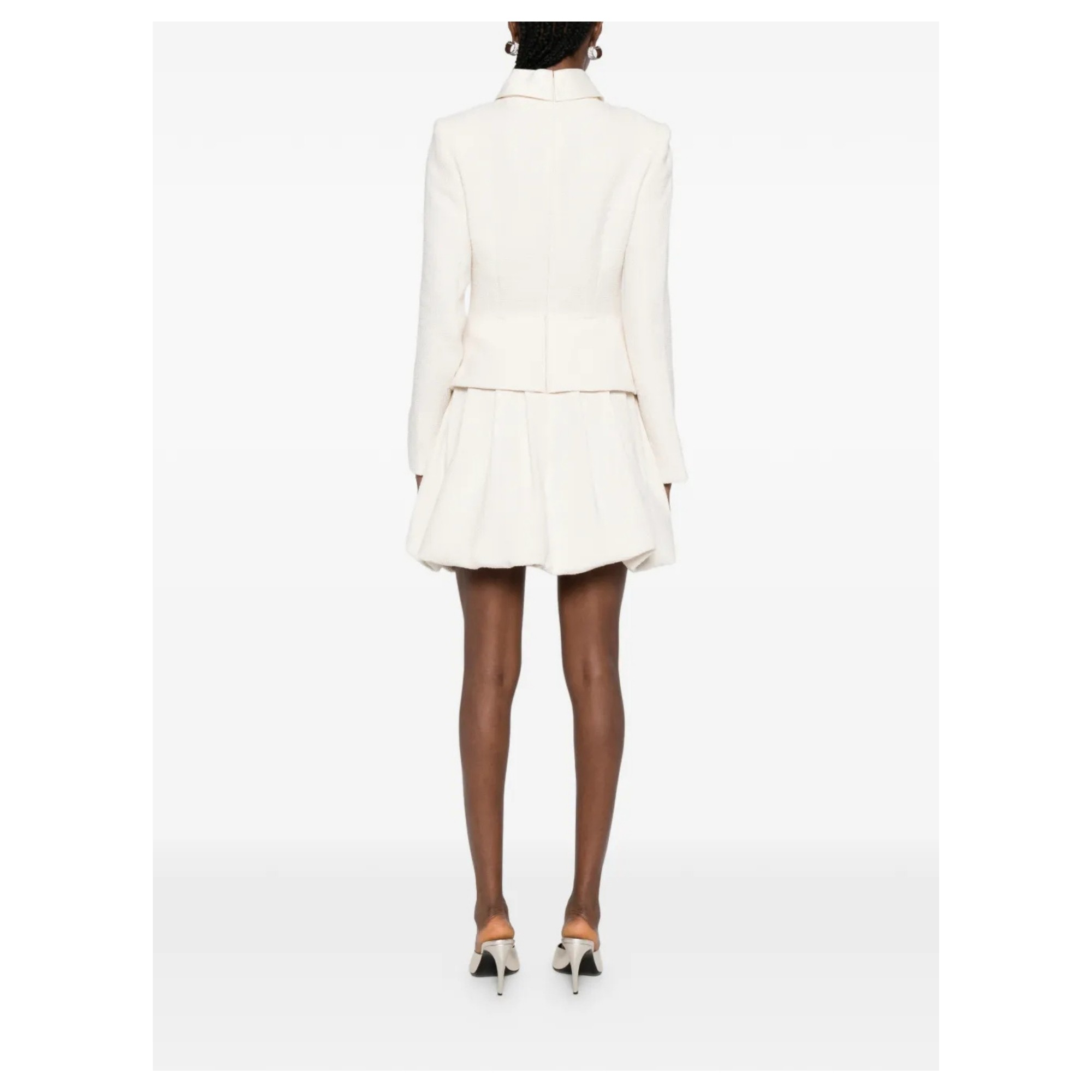 SELF PORTRAIT Mini suknelė moterims, Smėlio, Boucle collared mini dress 4