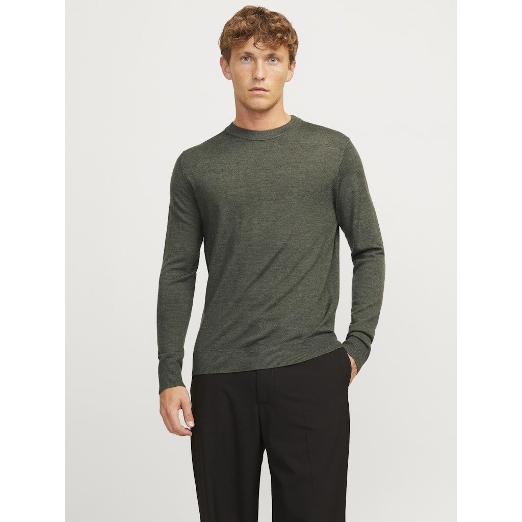 JACK & JONES Megztinis vyrams, Chaki, Merino knit crew neck 5