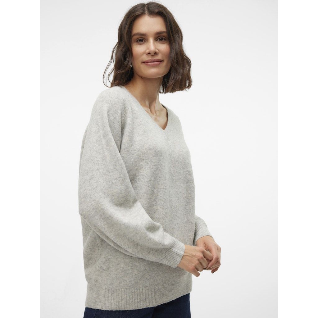 VERO MODA Megztinis moterims, Pilka, Leaf long v-neck pullover 3