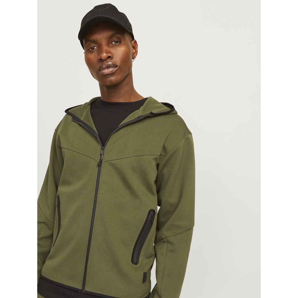 JACK & JONES Lengva striukė vyrams, Chaki, Fusion sweat zip hood 6