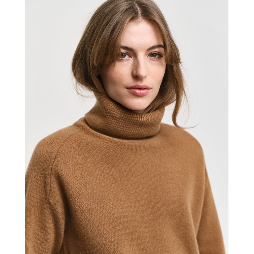 GANT Megztinis su kaklu moterims, Ruda, Herringbone detail sweater 4