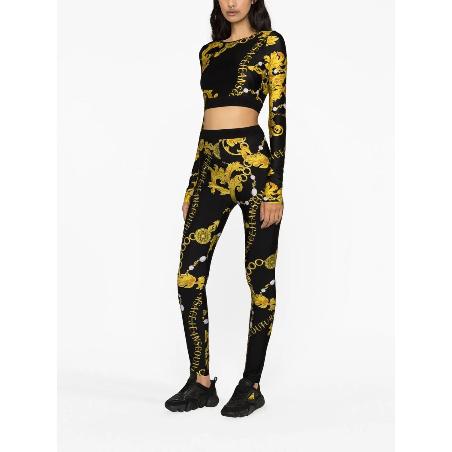 VERSACE JEANS CUTURE Palaidinės moterims, Juoda, Print chain top 3