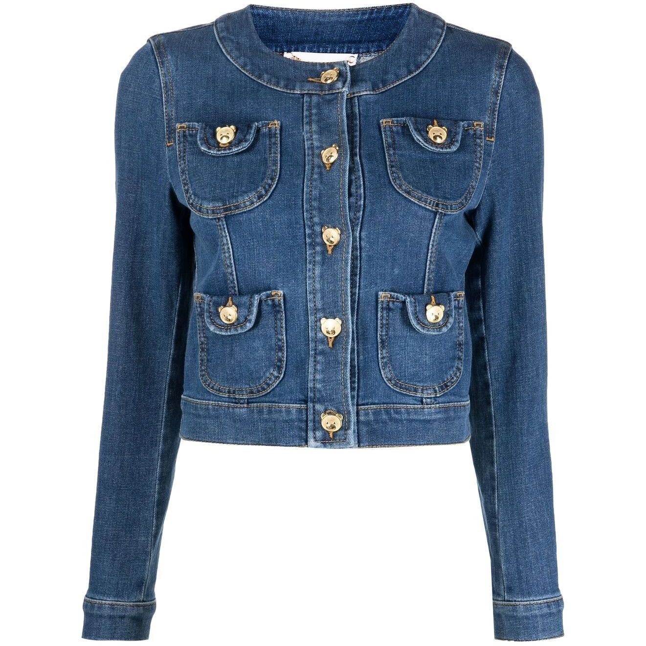 MOSCHINO Džinsinis švarkas moterims, Mėlyna, STRETCH DENIM jacket