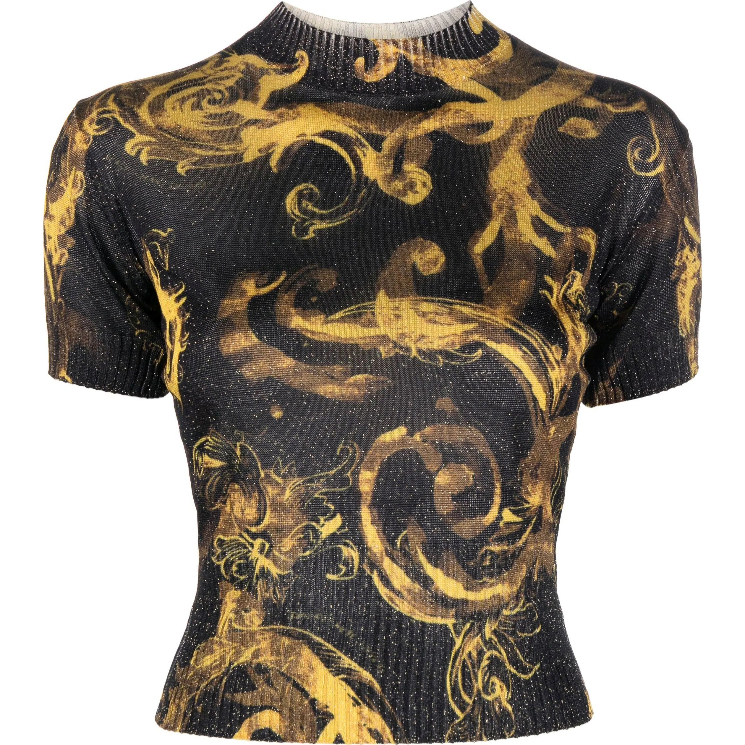 VERSACE JEANS CUTURE Megzta palaidinė , Juoda, Barocco-print knitted top