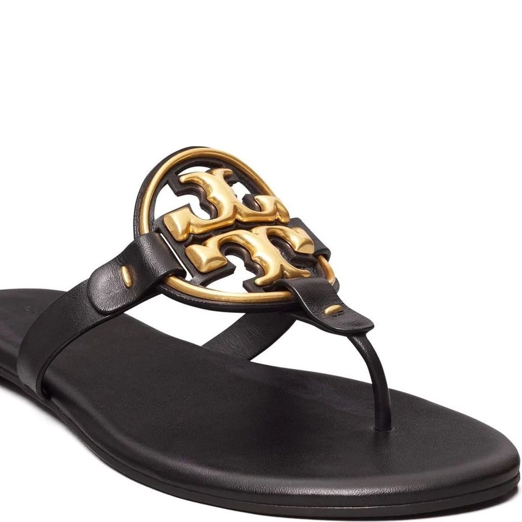 TORY BURCH Basutės moterims, Juoda, Metal miller soft sandals 4