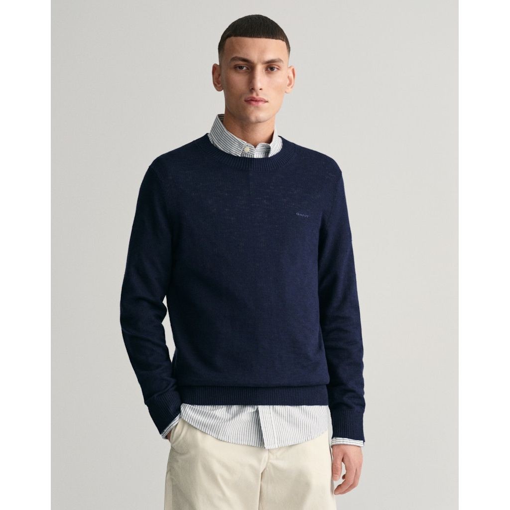 GANT Megztinis vyrams, Mėlyna, COTTON LINEN C-NECK 2