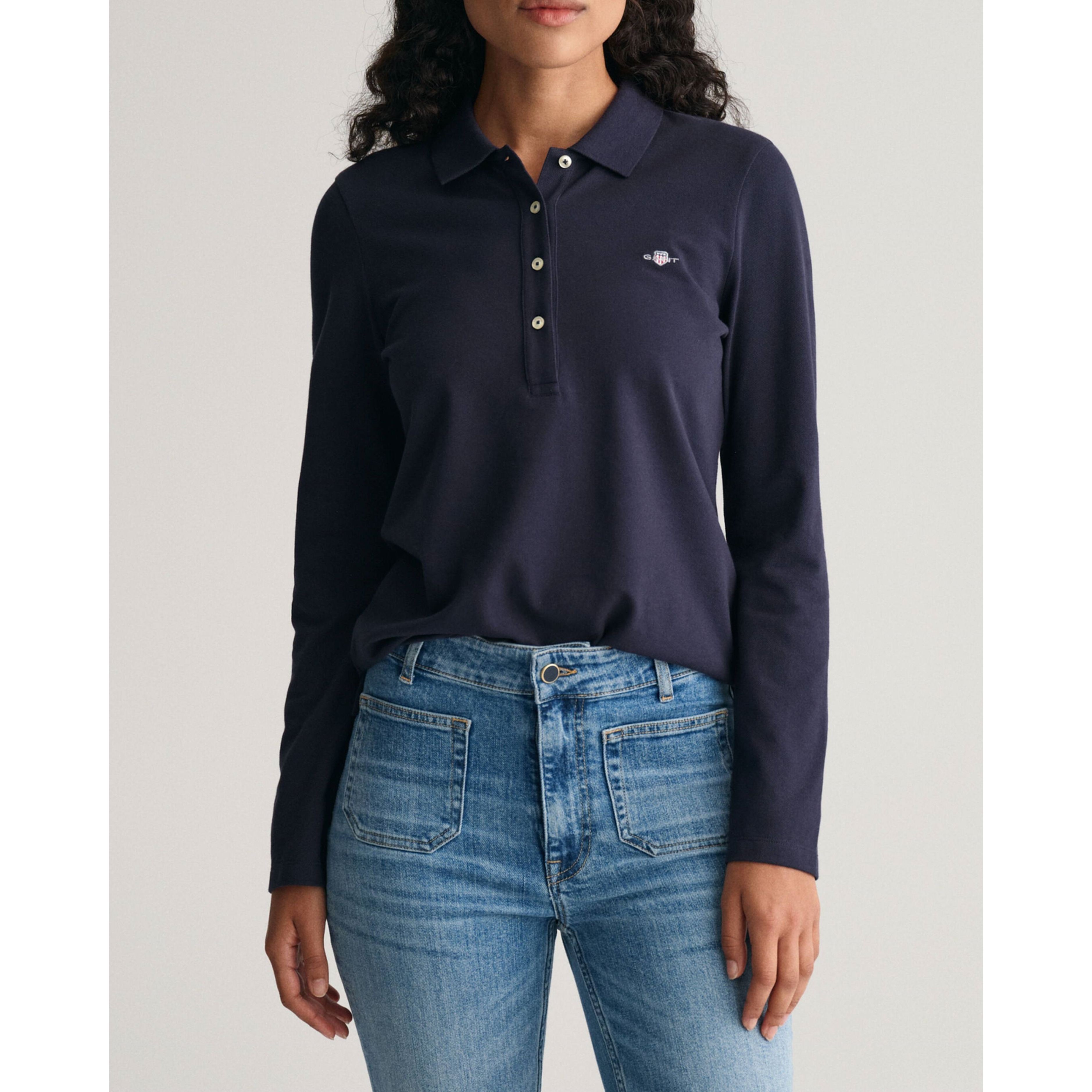 GANT Marškiniai moterims, Mėlyna, SLIM SHIELD LS PIQUE POLO 2