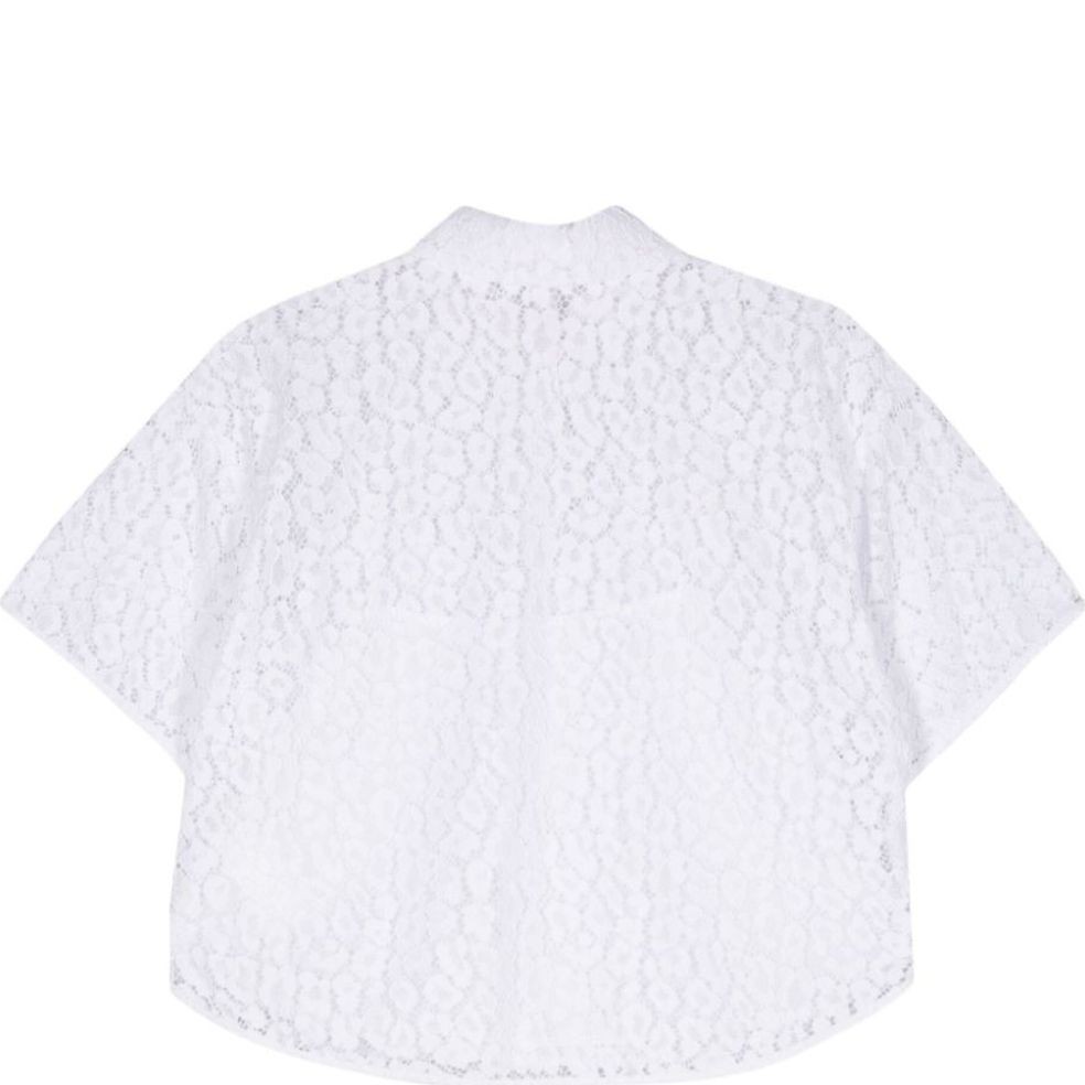 MICHAEL KORS Marškiniai trump. rankovėmis moterims, Balta, Lace crop shirt 2