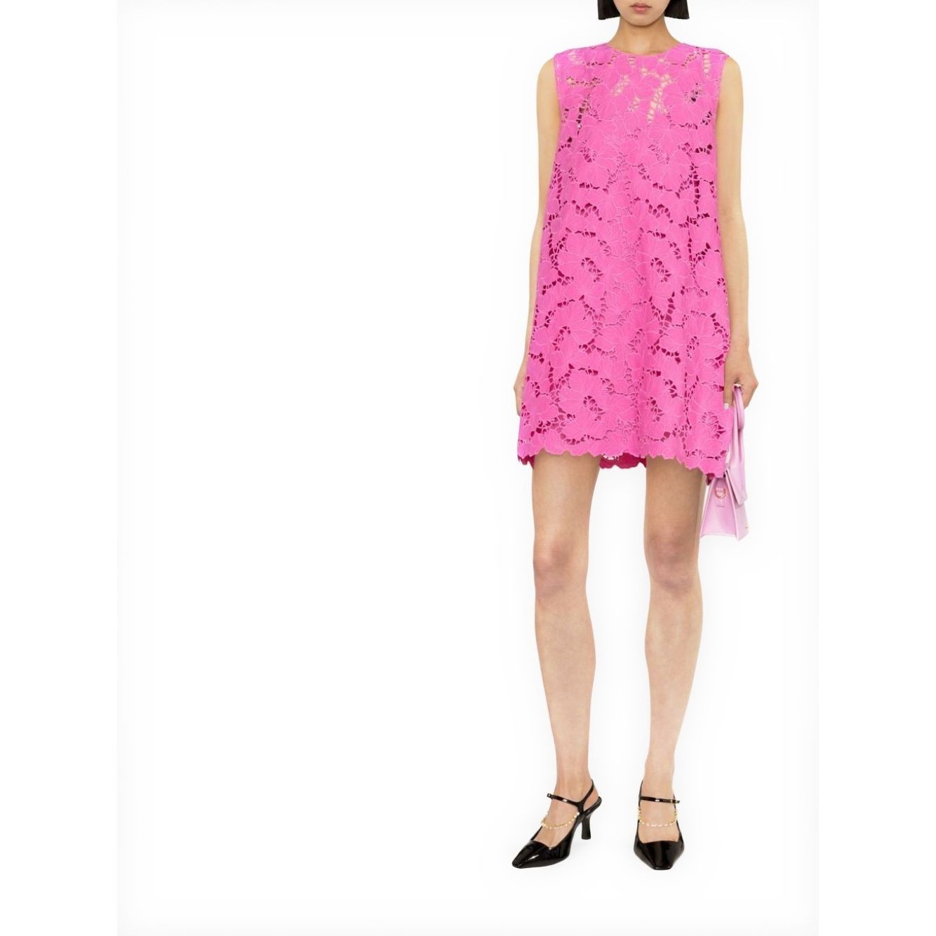 SELF PORTRAIT Mini suknelė moterims, Rožinė, Pink cotton lace mini dress 2