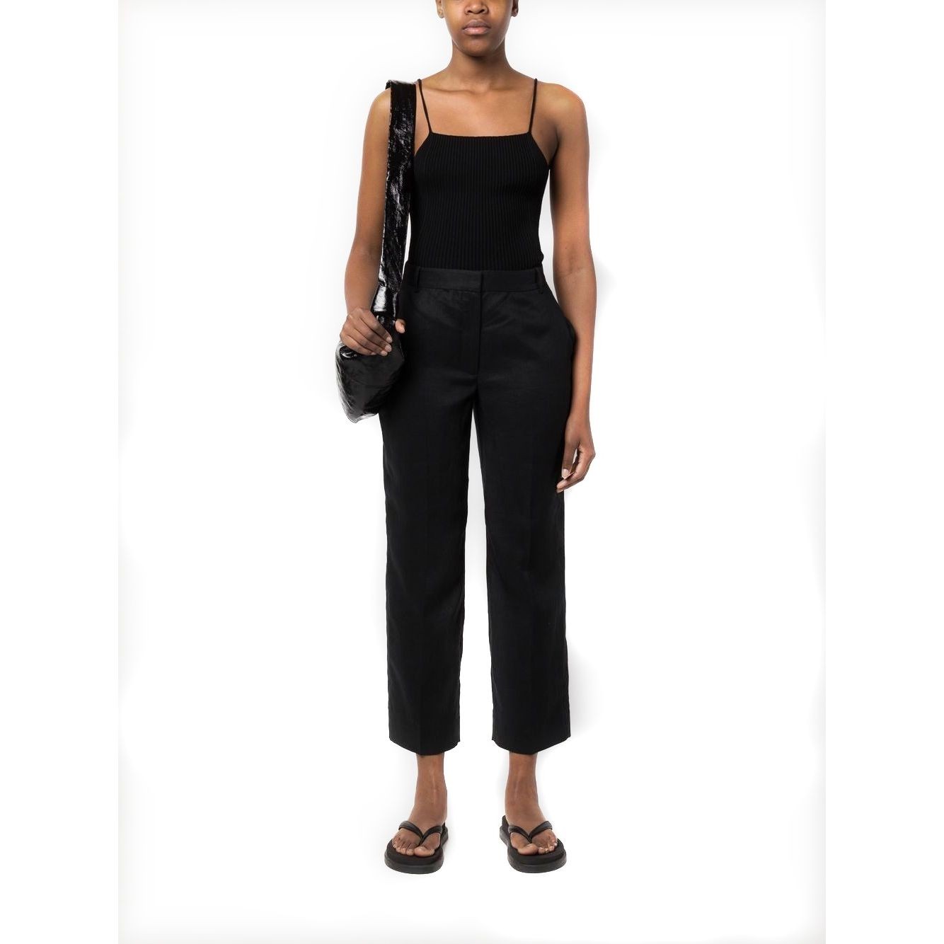 CALVIN KLEIN Kelnės moterims, Juoda, Linen slim  cropped pant 2