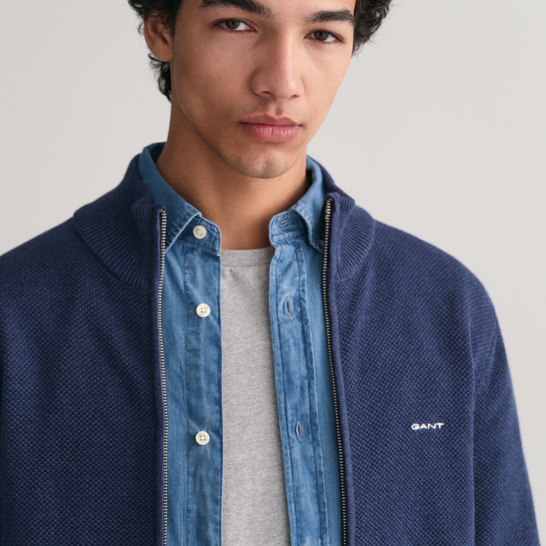 GANT Kardiganas vyrams, Mėlyna, COTTON PIQUE ZIP 4