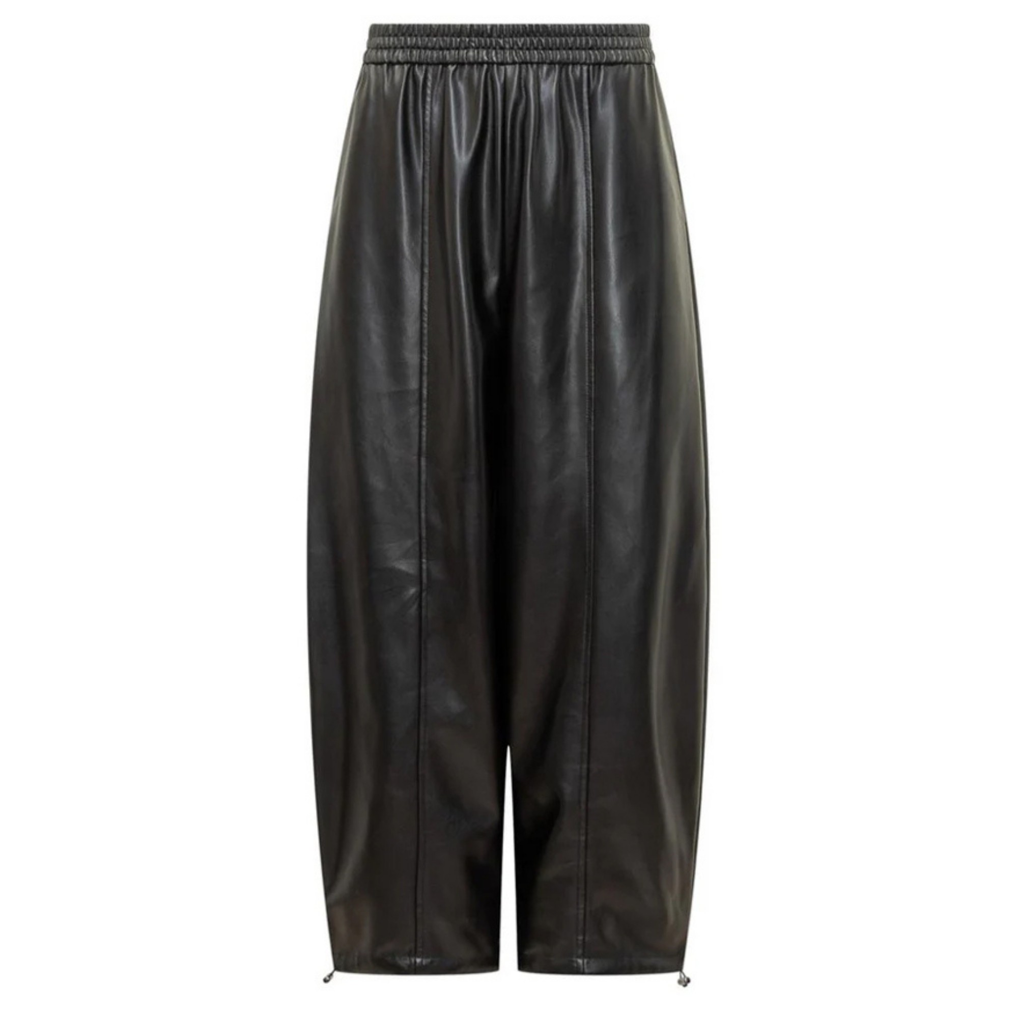 PINKO Odinės kelnės moterims, Juoda, Faux leather balloon trousers 1