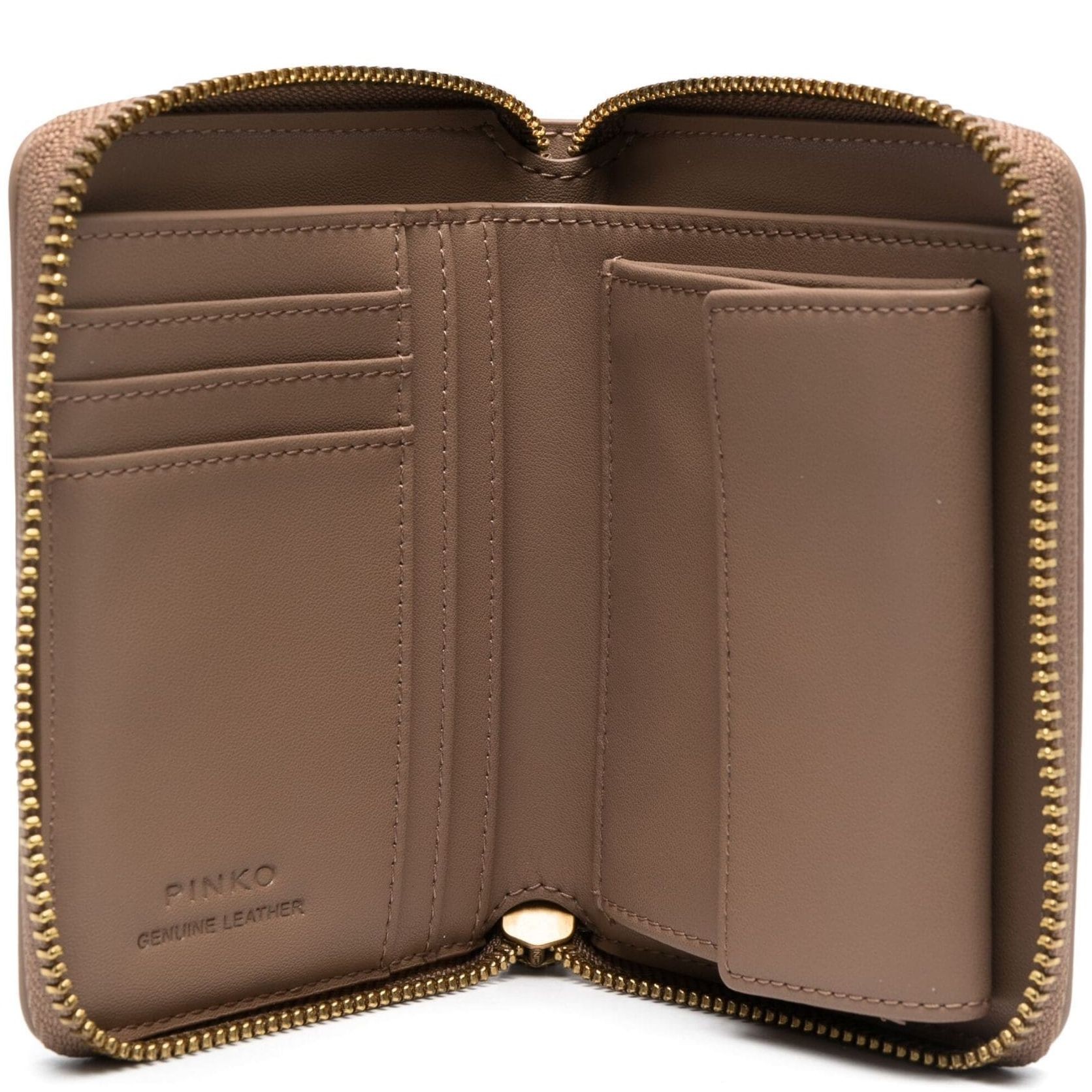 PINKO Piniginė moterims, Ruda, Logo-plaque leather wallet 3