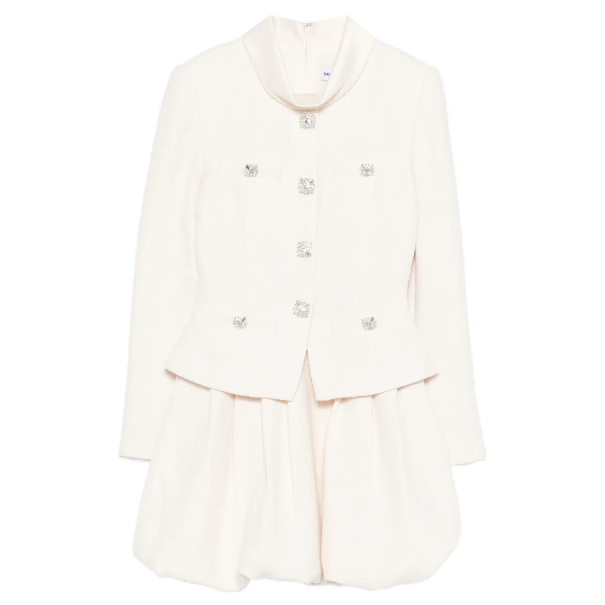 SELF PORTRAIT Mini suknelė moterims, Smėlio, Boucle collared mini dress 1