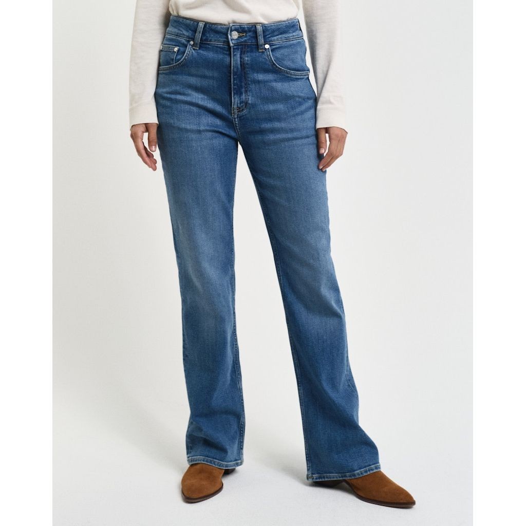 GANT Platėjantys džinsai moterims, Mėlyna, Slim flare jeans 4