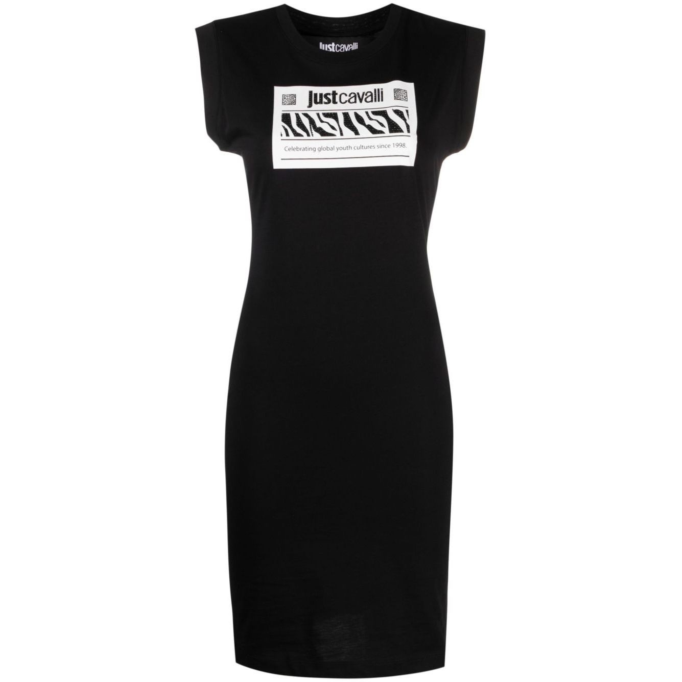 JUST CAVALLI Mini suknelė moterims, Juoda, Tiger label crystal dress