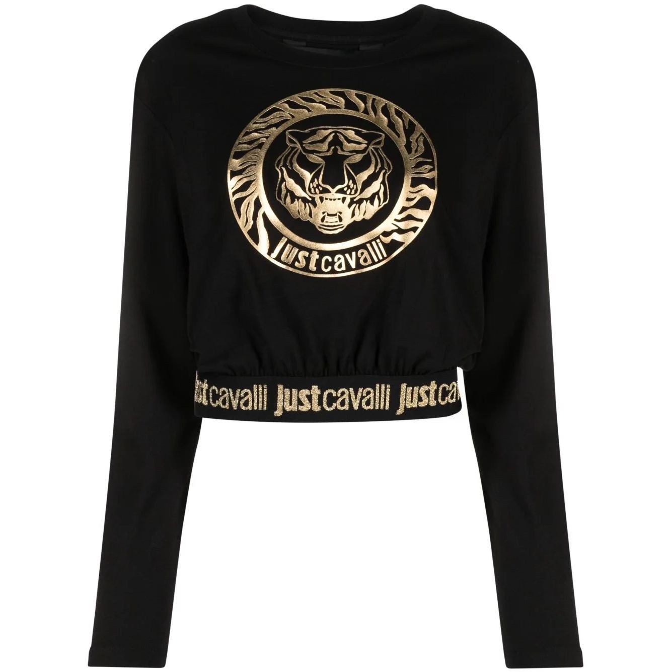 JUST CAVALLI Marškinėliai ilgom. rankovėmis moterims, Juoda, Round gold t-shirt 1
