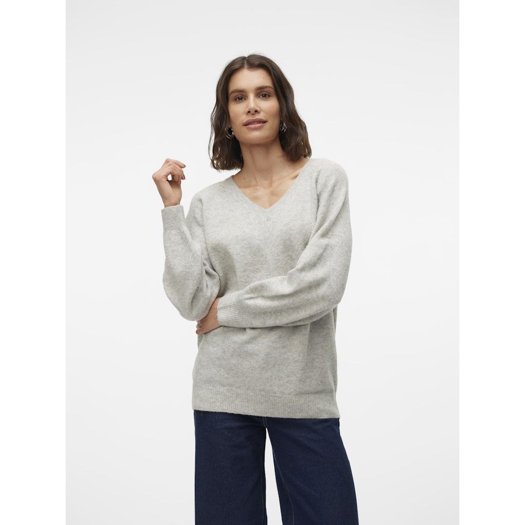 VERO MODA Megztinis moterims, Pilka, Leaf long v-neck pullover 2