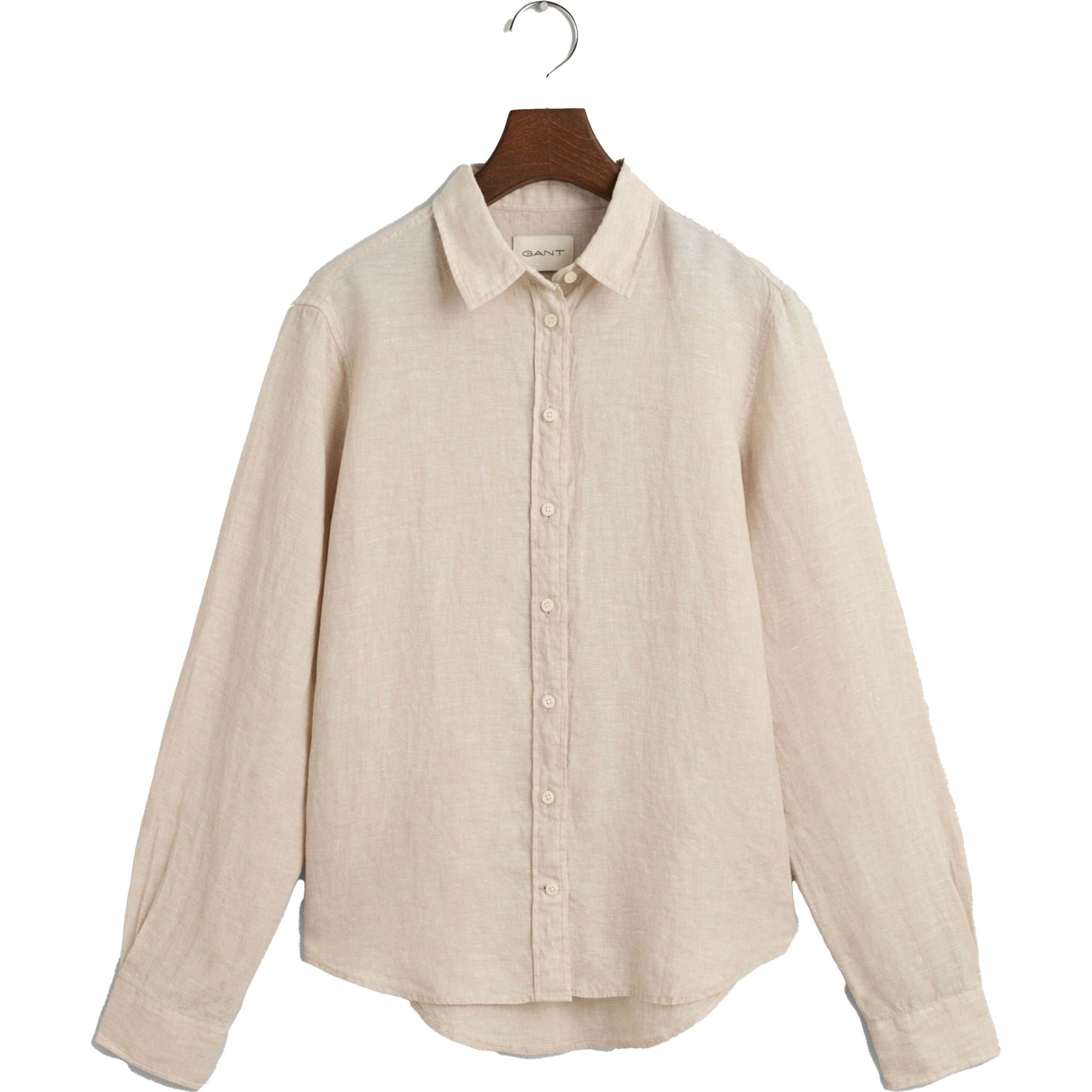 GANT Marškiniai moterims, Smėlio, REG LINEN CHAMBRAY SHIRT 1