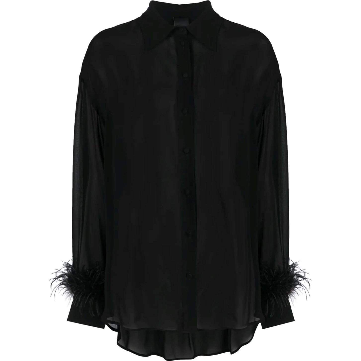 PINKO Marškiniai ilgomis rankovėmis moterims, Juoda, Feather-trim georgette shirt