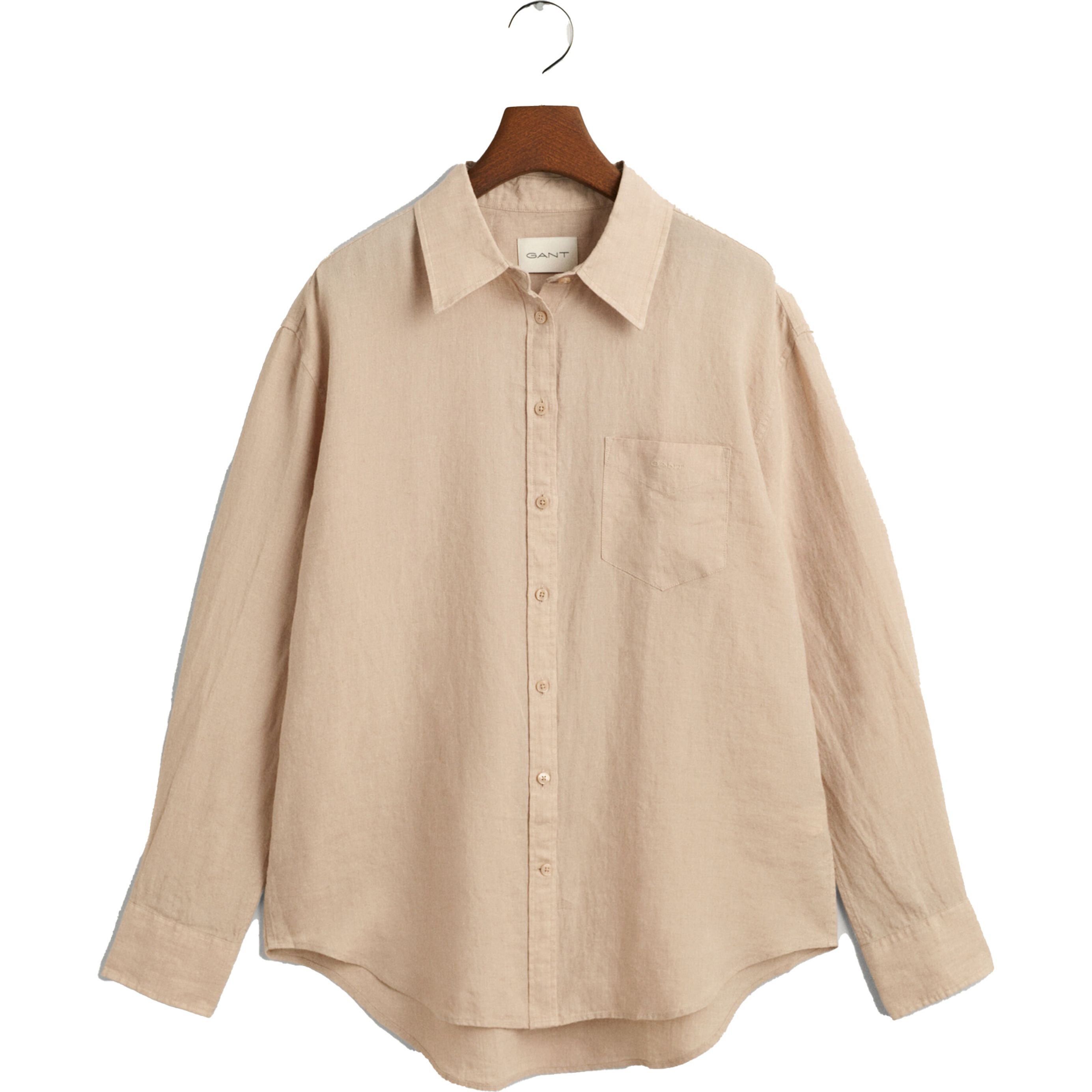 GANT Marškiniai moterims, Smėlio, REL LINEN SHIRT 1