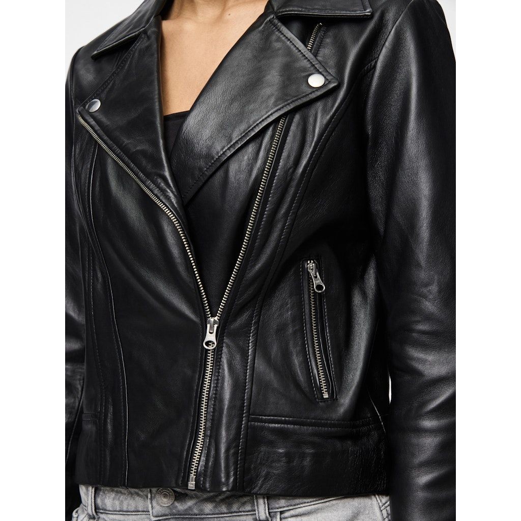 PIECES Striukė moterims, Juoda, PCSUSSE LEATHER JACKE 4