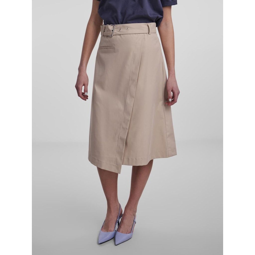 PIECES Midi sijonas moterims, Balta, PCJENNI HW ASYMMETRI 3