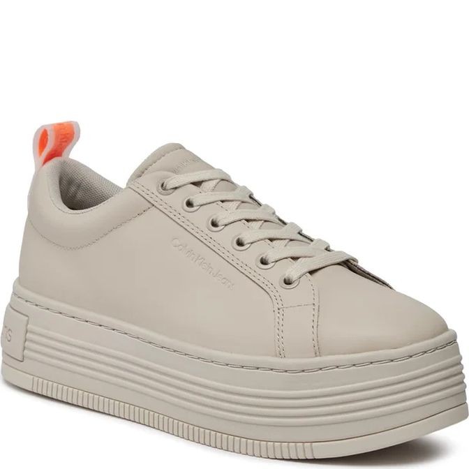 CALVIN KLEIN JEANS Laisvalaikio bateliai moterims, Smėlio, Bold flatf low laceup leisure 1