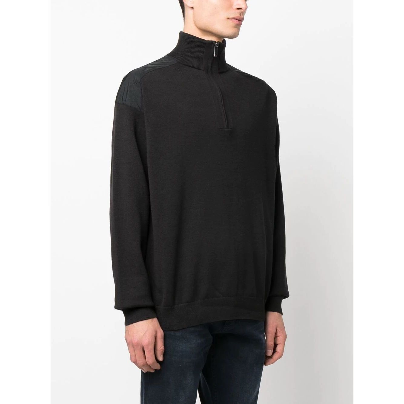 CALVIN KLEIN Megztinis vyrams, Juoda, Mix media quarter zip sweater 3