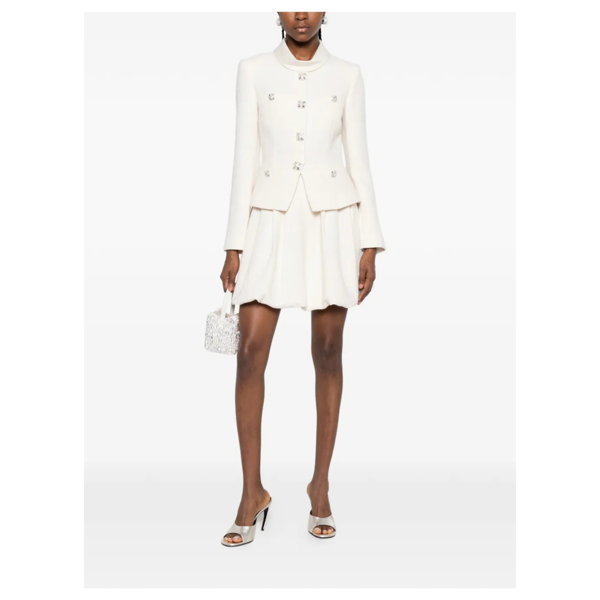 SELF PORTRAIT Mini suknelė moterims, Smėlio, Boucle collared mini dress 2