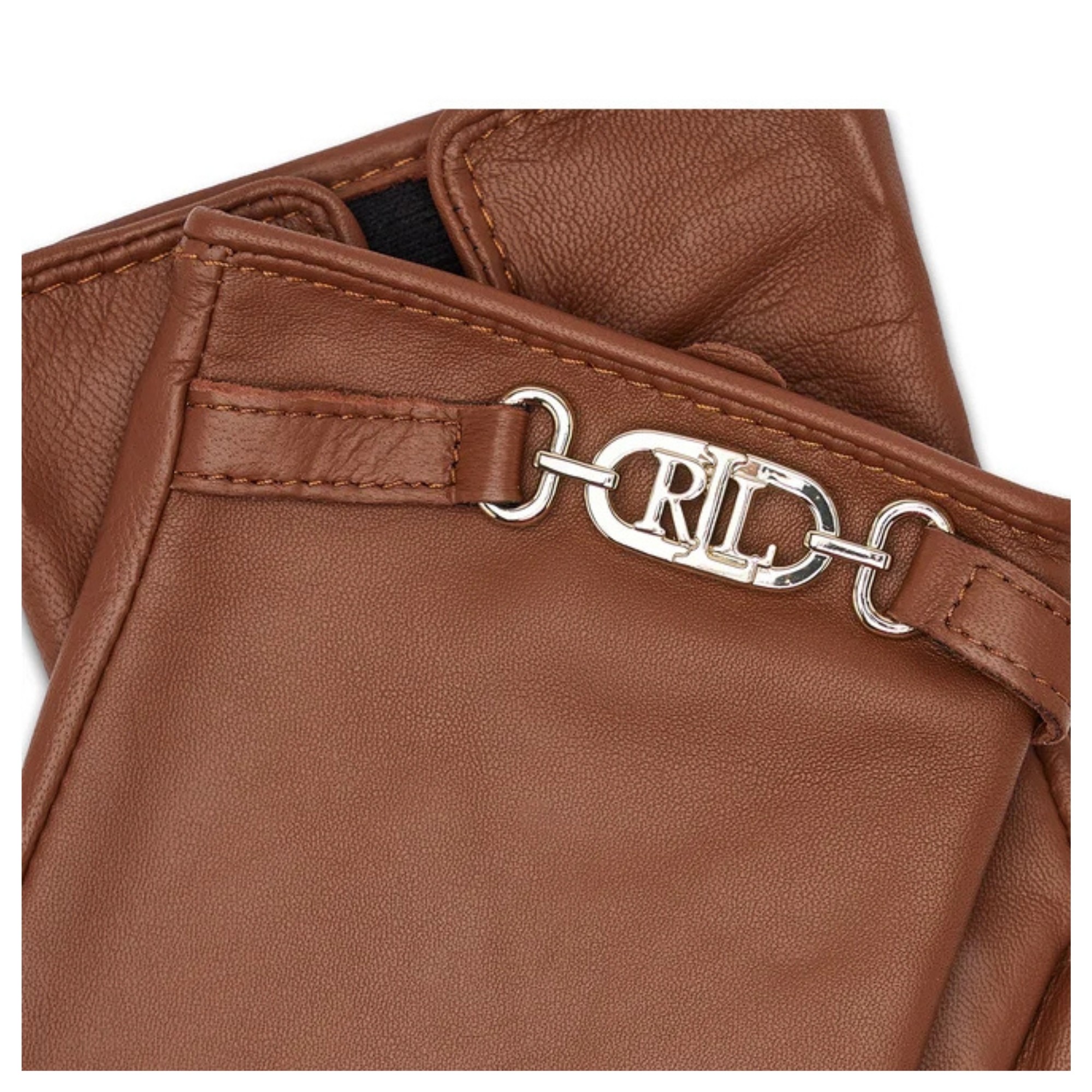 LAUREN RALPH LAUREN Pirštuotos pirštinės moterims, Žalia, Leather logo gloves 3