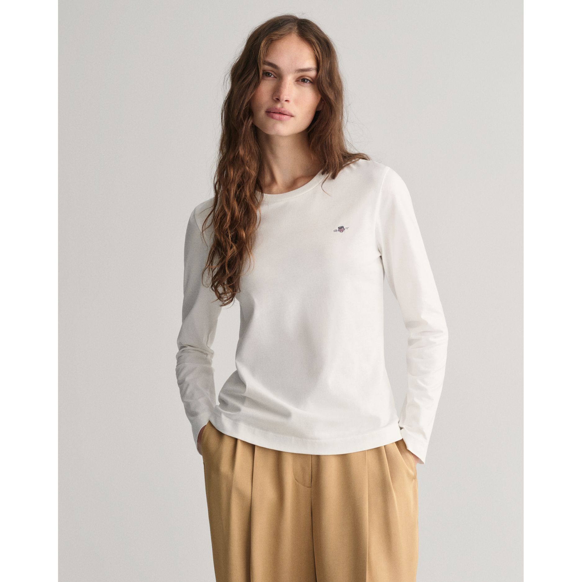 GANT Marškinėliai moterims, Balta, REG SHIELD LS T-SHIRT 3