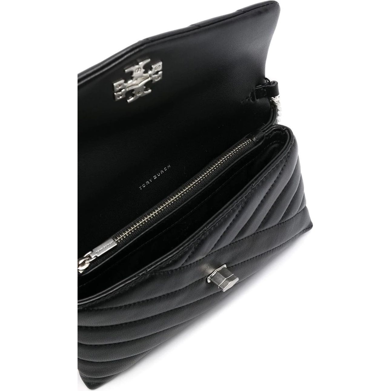 TORY BURCH Piniginė moterims, Juoda, Kira chevron chain wallet 4