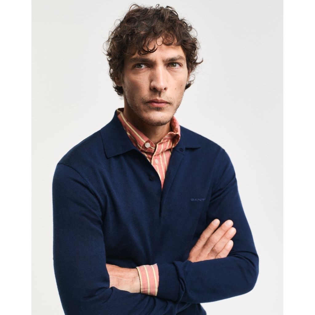 GANT Polo marškiniai ilgos rank. vyrams, Mėlyna, Extrafine merino wool polo 4