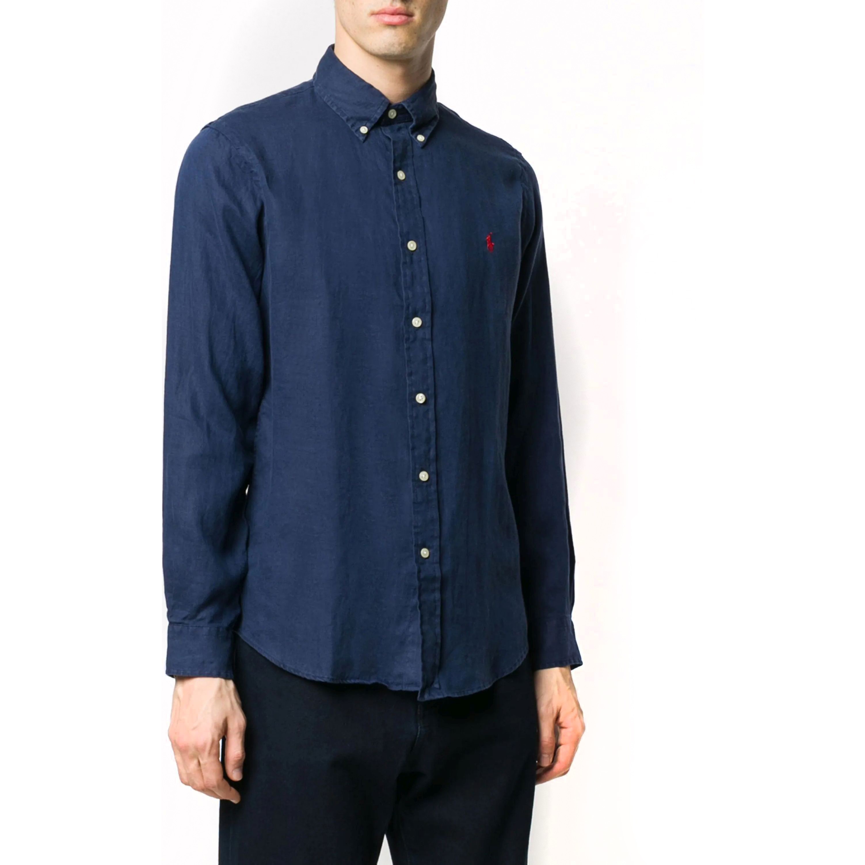 POLO RALPH LAUREN Marškiniai ilgomis rankovėmis vyrams, Mėlyna, Custom fit linen shirt 2