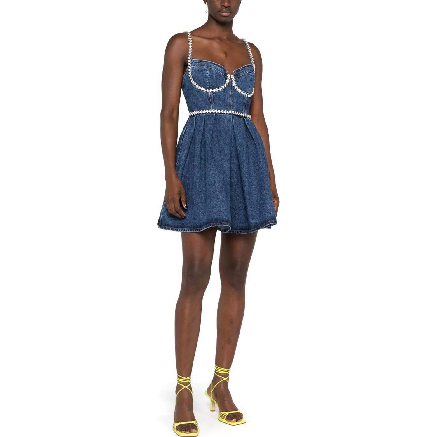 SELF PORTRAIT Mini suknelė moterims, Mėlyna, Detail denim mini dress 2