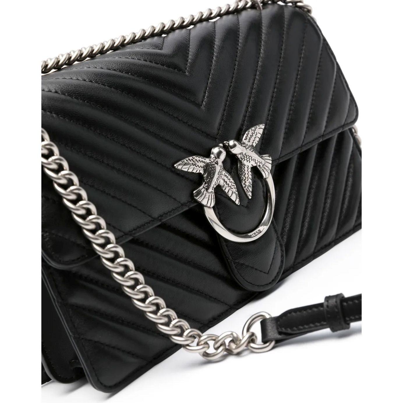 PINKO Rankinė per petį moterims, Juoda, Love bird quilted shoulder bag 3