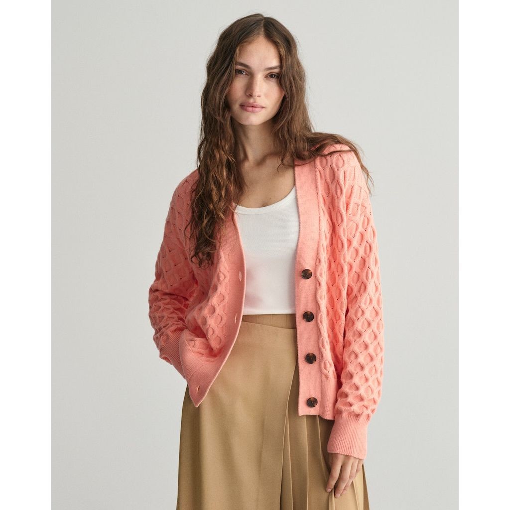 GANT Kardiganas moterims, Rožinė, TEXTURED KNIT CARDIGAN 2