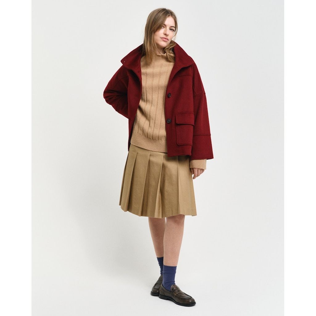 GANT Megztinis moterims, Ruda, Wide ribbed wool stand collar 5