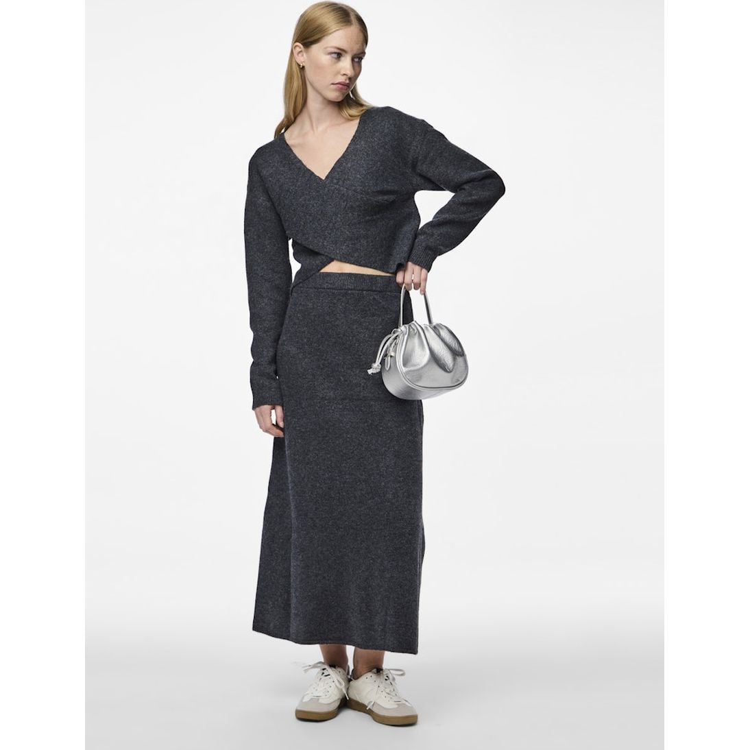 PIECES Maxi sijonas moterims, Mėlyna, Nanu long knit skirt 4