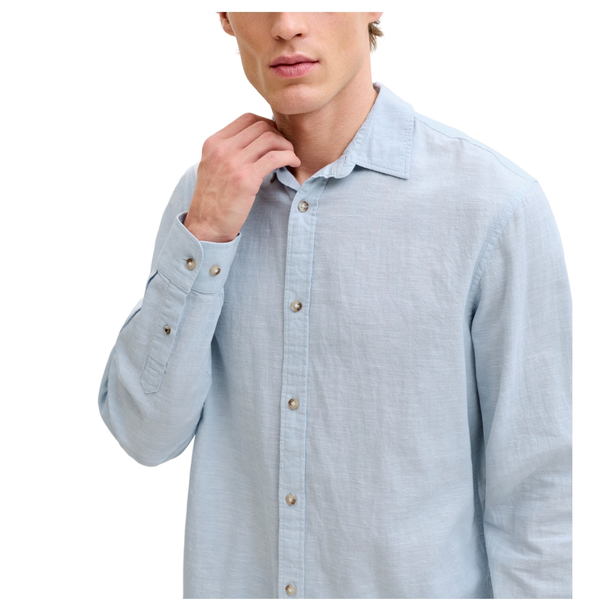 JACK & JONES Marškiniai ilgomis rankovėmis vyrams, Mėlyna, Summer linen blend 2