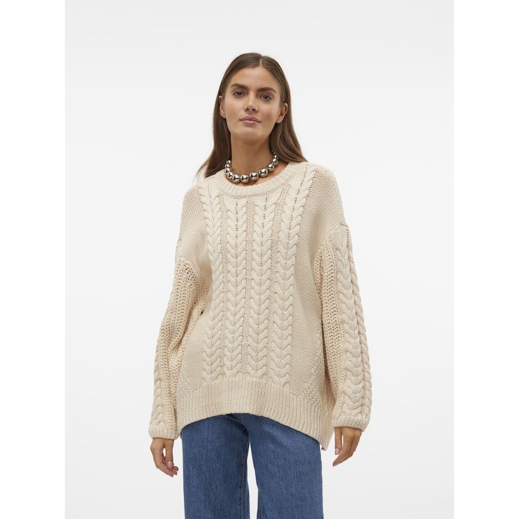 VERO MODA Megztinis moterims, Smėlio, Sveacable o-neck pullover boo 2