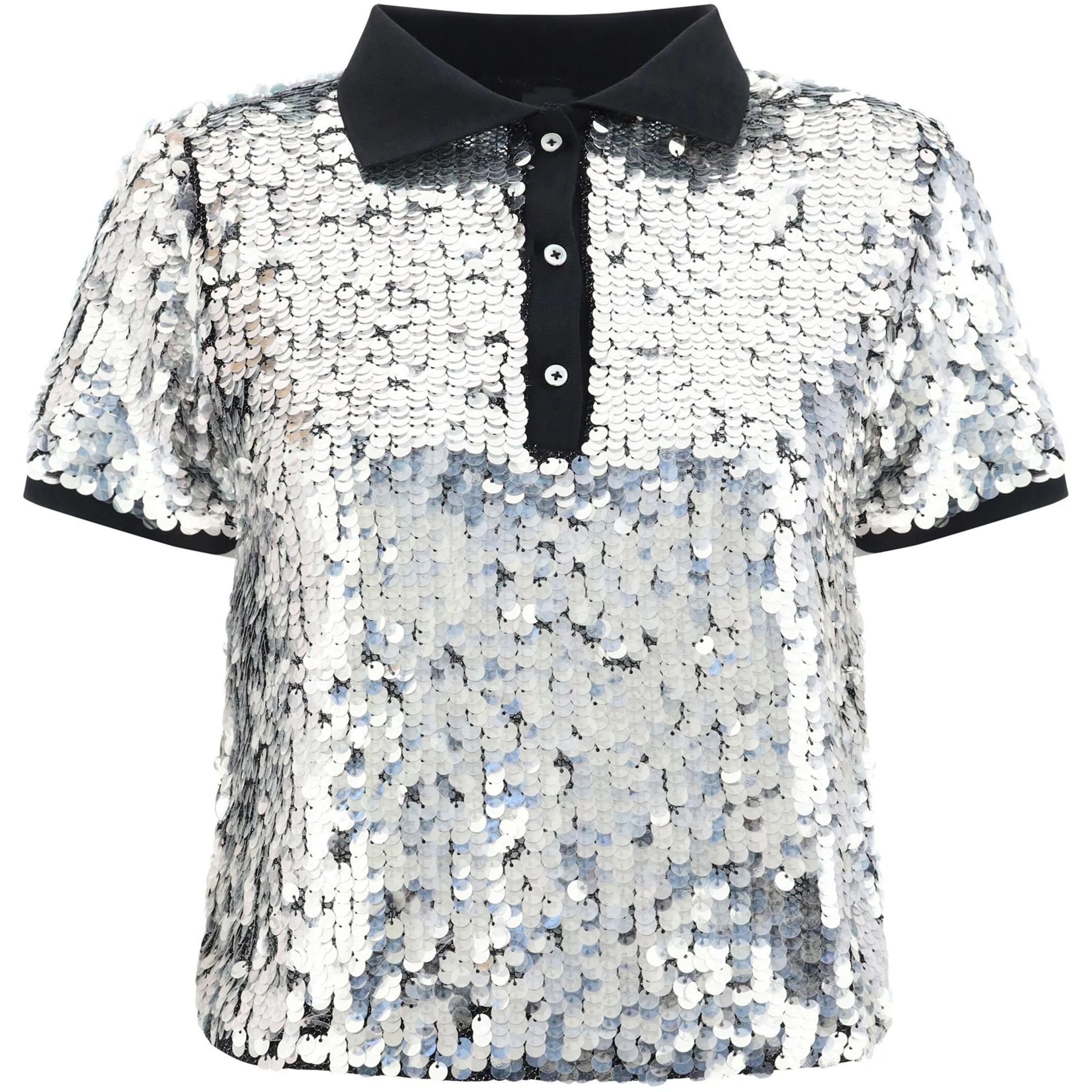 PINKO Polo marškiniai trumpos rank. moterims, Sidabrinė, Polo semi-transparent sequins 1